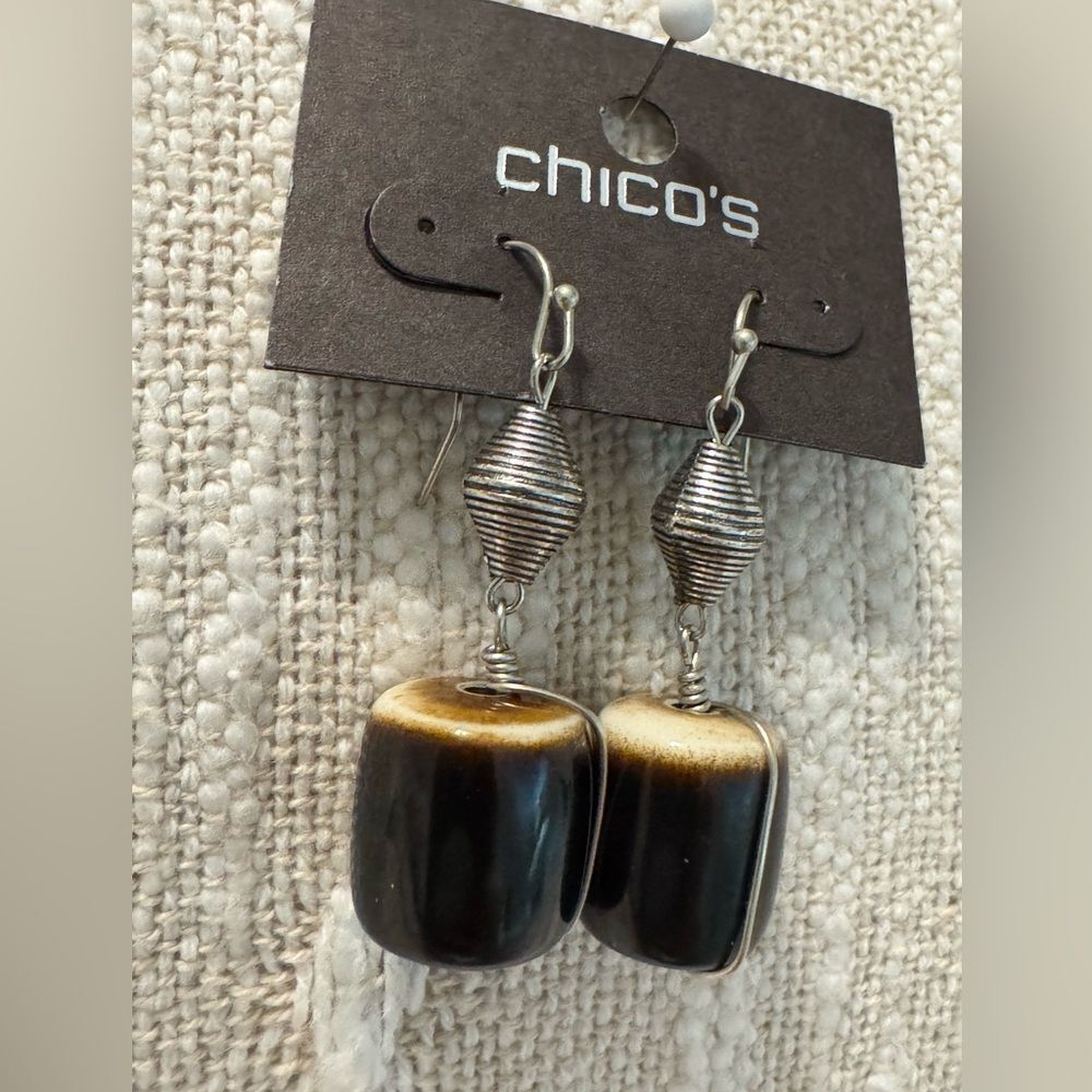 0249-Chico's Elegant Black‎ and Tan Earrings